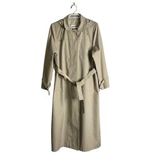 London Fog Women's Light Tan Button-Down Belted Hooded Trench Coat